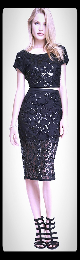 Express Black Sequin Skirt and Crop Top